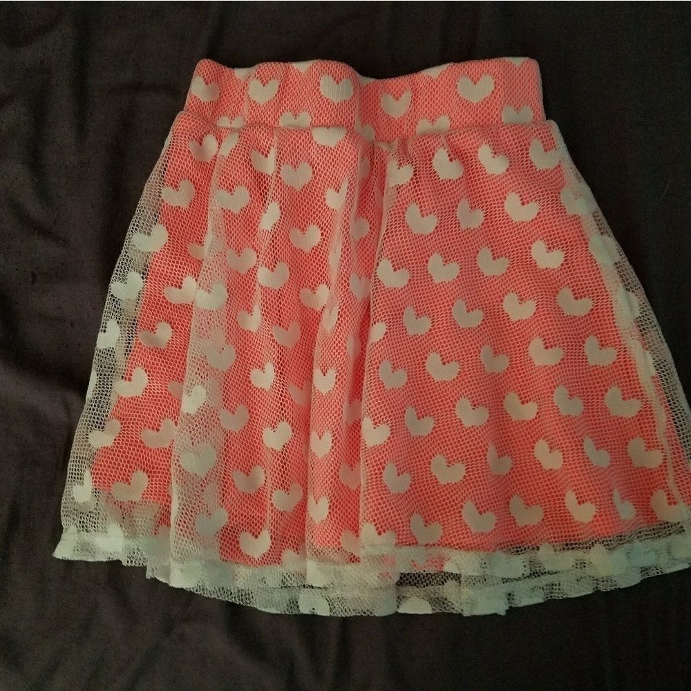 Xhilaration Girl's 6/6X Orange White Lace Skirt Heart Pattern Casual